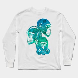 Three Monkey (Troical Blue) Long Sleeve T-Shirt